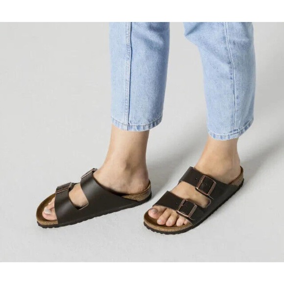 Birkenstock Shoes - Birkenstock Arizona Two Strap Sandals Dark Brown Leather Slides Women's 6 L6 M4